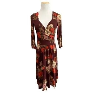 ANTHROPOLOGIE Maeve Floral Fall Faux Wrap Dress M